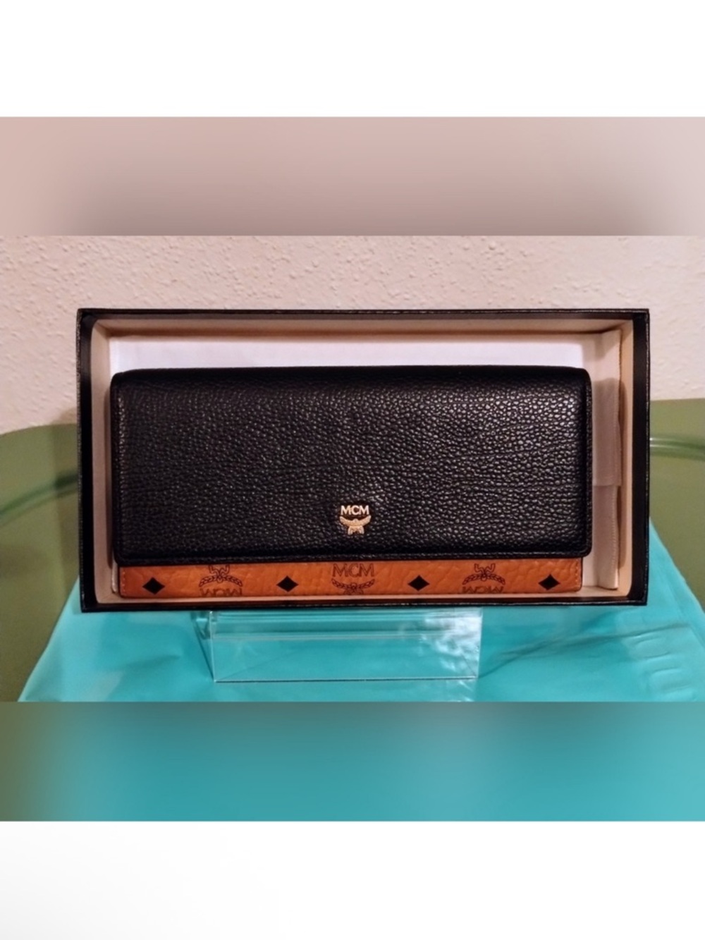 MCM NWOT Limited Edition Cognac & Black Logo Long Wallet with Box & Dust Bag